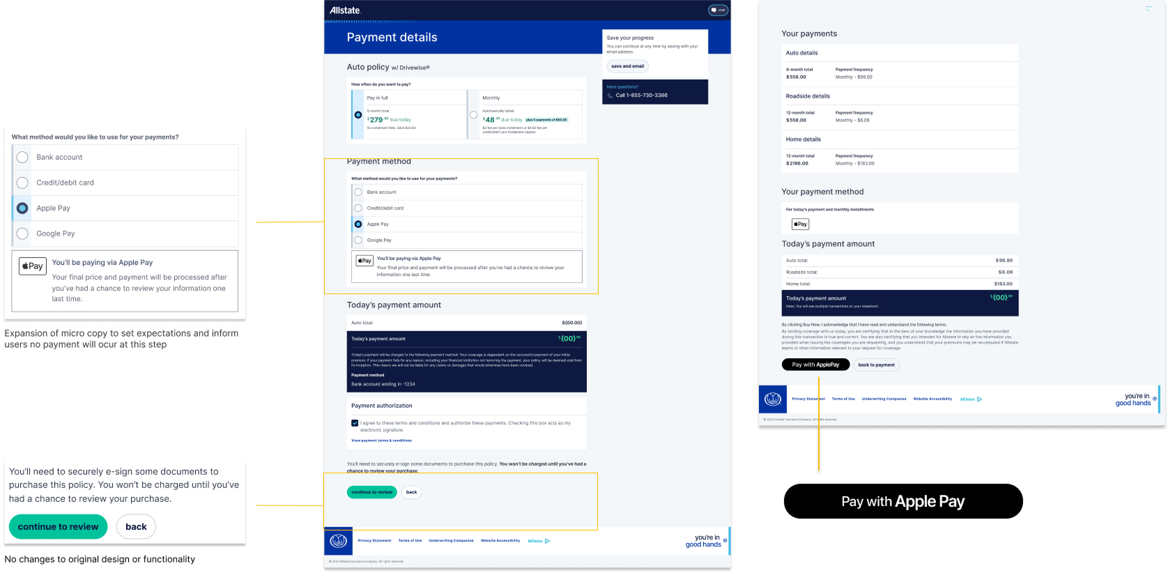 Initial design concepts for Apple/Google Pay integration